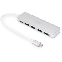 Digitus DA-70242-1 USB 3.2 Gen 1-hub 4 + 1 poorten Met snellaadpoort, Met USB-C stekker, Met aluminium behuizing Zilver - thumbnail