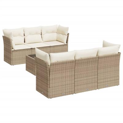 7-delige Loungeset met kussens poly rattan beige - thumbnail