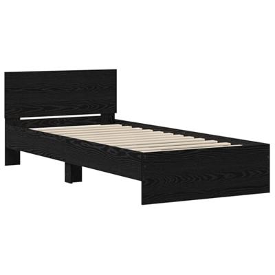 Bedframe met hoofdeinde Zwart eiken 90 x 190 cm Bewerkt hout