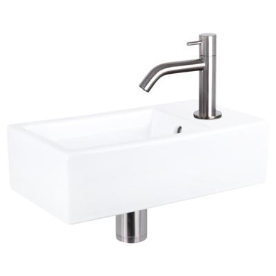 Differnz Force fonteinset - 40x22x11.5cm - Rechthoek - 1 kraangat - Gebogen matte chromen kraan - Keramiek Wit SW543205/SW679905/SW696217/SW724040