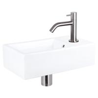 Differnz Force fonteinset - 40x22x11.5cm - Rechthoek - 1 kraangat - Gebogen matte chromen kraan - Keramiek Wit SW543205/SW679905/SW696217/SW724040 - thumbnail