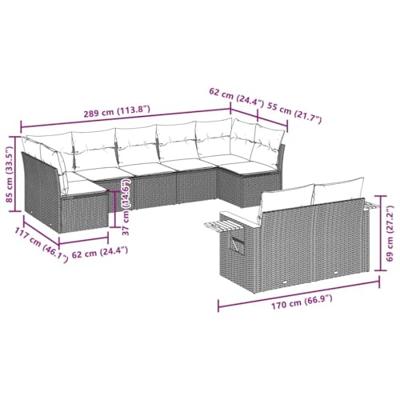 9-delige Loungeset met kussens poly rattan zwart