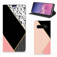 Samsung Galaxy S10 Stand Case Zwart Roze Vormen - thumbnail