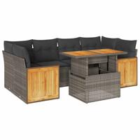 7-delige Loungeset met kussens poly rattan acacia grijs - thumbnail