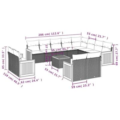 13-delige Loungeset met kussens poly rattan beige