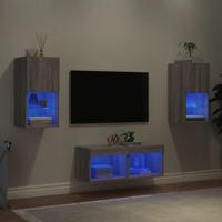4-delige tv-wandmeubelset met LED-verlichting grijs sonoma - thumbnail