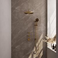 Regendoucheset Inbouw Brauer Gold Edition Thermostatisch 30 cm met Gebogen Wandarm, Glijstang en Handdouche 3-Standen Losse Stopkranen Geborsteld Goud - thumbnail