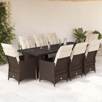 9-delige Bistroset met kussens poly rattan bruin - thumbnail