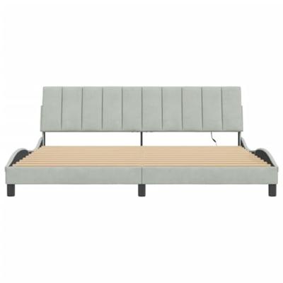 Bedframe met LED zonder matras "Hanko" fluweel lichtgrijs 200x200 cm