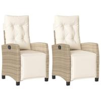 Tuinstoelen 2 st verstelbaar met voetensteun poly rattan beige - thumbnail
