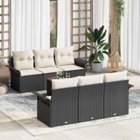 Tuinbankenset met kussen 7 pcs Zwart poly rattan - thumbnail