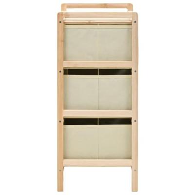 VidaXL Opbergmeubel met 3 stoffen manden cederhout beige VidaXL Opbergmeubel met 3 stoffen manden cederhout beige