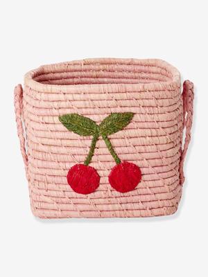 Kleine raffiamand met kersenborduursel rice lichtroze Kleine raffiamand met kersenborduursel rice lichtroze