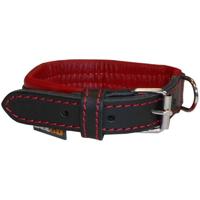 YAGO Zwart en rood lederen halsband Zacht en verstelbaar voor kleine honden, maat S 27-35 cm - thumbnail