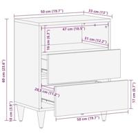 Nachtkastje 50x33x60 cm massief mangohout lichtgrijs - thumbnail