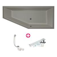 Ruimtebesparend bad Xenz Society compact | Rechts | 170x75 cm | Incl.Badafvoer | Met overloop | Acryl | Cement mat - thumbnail