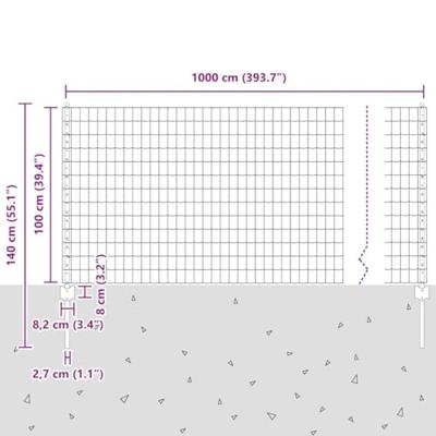 VidaXL Hek met paal grijs 1 x 10 m staal en pvc