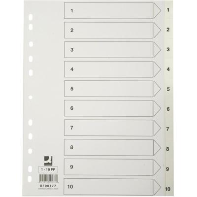 Q-CONNECT tabbladen, A4, PP, 11-gaatsperforatie,met indexblad, set van 1-10, wit