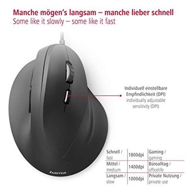 Hama Ergonomische muis EMC-500, met kabel Desktop accessoire Zwart - thumbnail