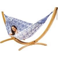 Familie hangmat met houten standaard - 400x180cm - Paars - 200kg draagkracht- 100% katoen - binnen & buiten - thumbnail