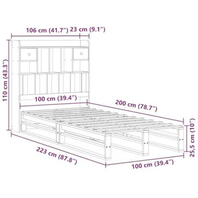 Bed met boekenkast zonder matras massief grenenhout 100x200 cm