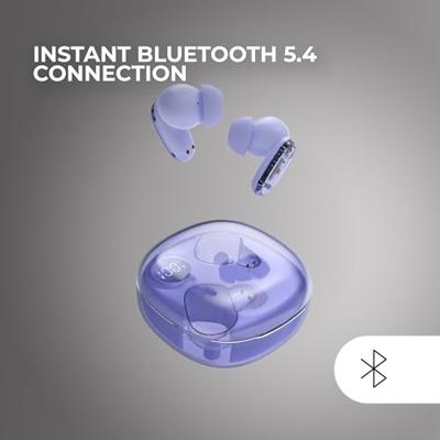 Mars Gaming MHIB2, Bluetooth 5.4 Oordopjes, Indringend Geluid, Ergonomisch Halftransparant en Ultracompact Ontwerp, 24 Uur Afspeeltijd, Draadloze Oordopjes met Oplaadcase en LED-indicator, Paars​