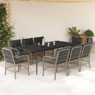 9-delige Tuinset met kussens poly rattan lichtgrijs