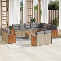 13-delige Loungeset met kussens poly rattan beige - thumbnail