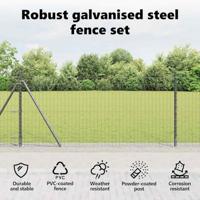 VidaXL Hek met paal grijs 0,8 x 25 m staal en pvc - thumbnail