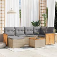 7-delige Loungeset met kussens poly rattan beige - thumbnail