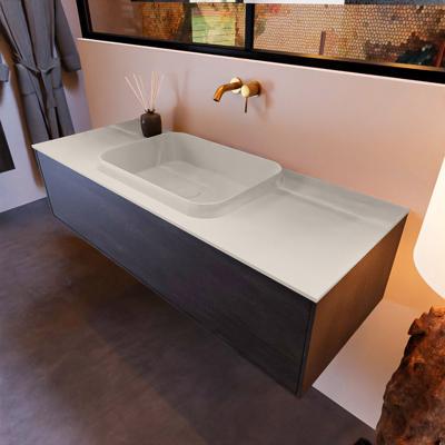 Badkamermeubelset Mondiaz Erin 120 cm met 1 Lade met RIDGE Wastafel Midden Linen Zonder Kraangaten Greeploos Mat Dark Brown