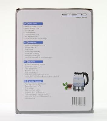 Emerio WK-119988 waterkoker 1,7 l Zwart, Roestvrijstaal 2200 W Emerio WK-119988 waterkoker 1,7 l Zwart, Roestvrijstaal 2200 W