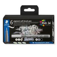 Brushpen staedtler pigment soft set 6 kleuren - thumbnail