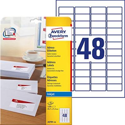 Avery-Zweckform Adresetiketten J4791-25 (N/A ),Wit, Rechthoek, Afgeronde hoeken, 1200 stuk(s), Permanent hechtend Avery-Zweckform Adresetiketten J4791-25 (N/A ),Wit, Rechthoek, Afgeronde hoeken, 1200 stuk(s), Permanent hechtend