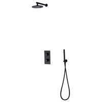 Regendoucheset Inbouw Muur Genoa 20cm Rond met Wandarm Mat Zwart - thumbnail