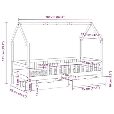 Kinderbedframe 90x200 cm massief grenenhout