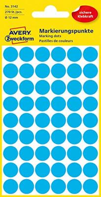 Avery Ronde etiketten diameter 12 mm, blauw, 270 stuks