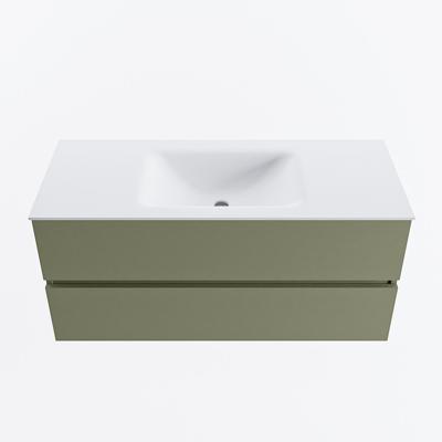 MONDIAZ VICA 110cm badmeubel onderkast Army 2 lades. Wastafel CLOUD midden 1 kraangat, kleur Talc.