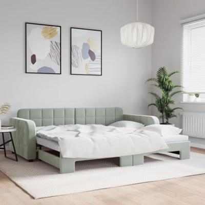 Slaapbank met onderschuifbed 90x190 cm fluweel lichtgrijs