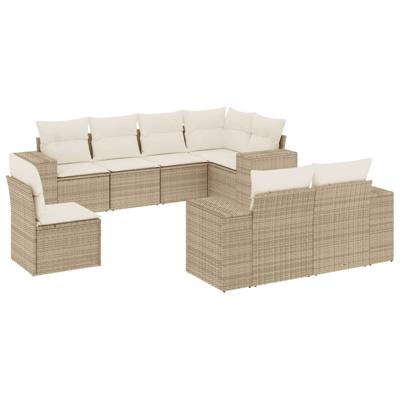 9-delige Loungeset met kussens poly rattan beige