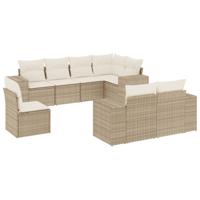 9-delige Loungeset met kussens poly rattan beige - thumbnail