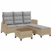3-delige Tuinbankstel met kussens L-vormig beige poly rattan - thumbnail