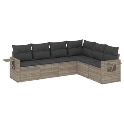 6-delige Loungeset met kussens poly rattan lichtgrijs