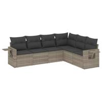 6-delige Loungeset met kussens poly rattan lichtgrijs - thumbnail