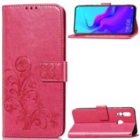 Lucky Clover Pressed Flowers Patroon Lederen Case voor Huawei Nova 4 met houder & Kaart Slots & Portemonnee & Handriem (Rose Red) - thumbnail