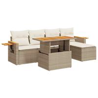 6-delige Loungeset met kussens poly rattan acacia beige - thumbnail