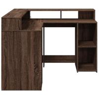 Bureau met LED-verlichting 130x130x91 cm hout bruin eikenkleur - thumbnail