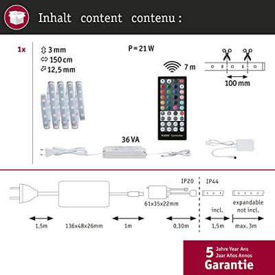 Paulmann MaxLED RGBW 70627 LED-strip basisset Met connector (male) 24 V 1.5 m RGB, Warmwit 1 stuk(s)