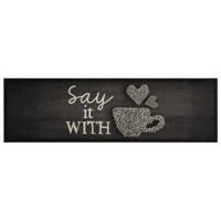 VidaXL Keukenmat wasbaar kopjeprint 45x150 cm fluweel zwart - thumbnail