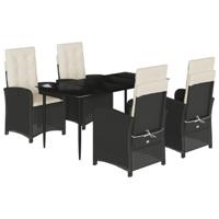 5-delige Tuinset met kussens poly rattan zwart - thumbnail